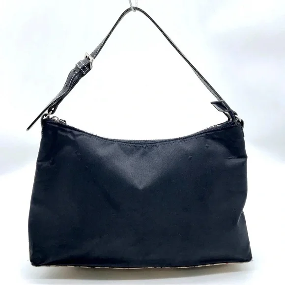 Auth Burberry Blue Label Nova Check Nylon Black Hand Bag - Picture 2 of 16